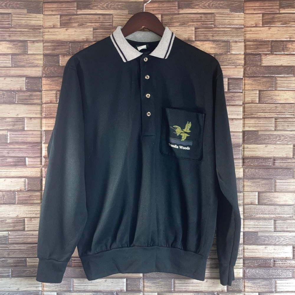 90’s Mens Sandia Woods vintage Black Polo Sweater Medium